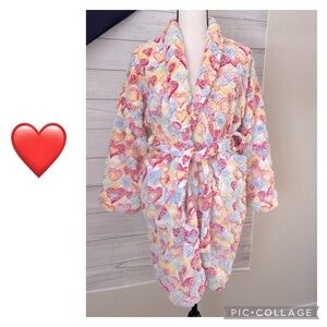 Aegean Apparel Women’s XL Candy Hearts Plush Robe Multicolor Made in Turkey